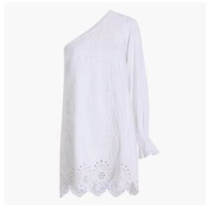 Hill House The Mila Eyelet One Shoulder Dress in White Linen Size M